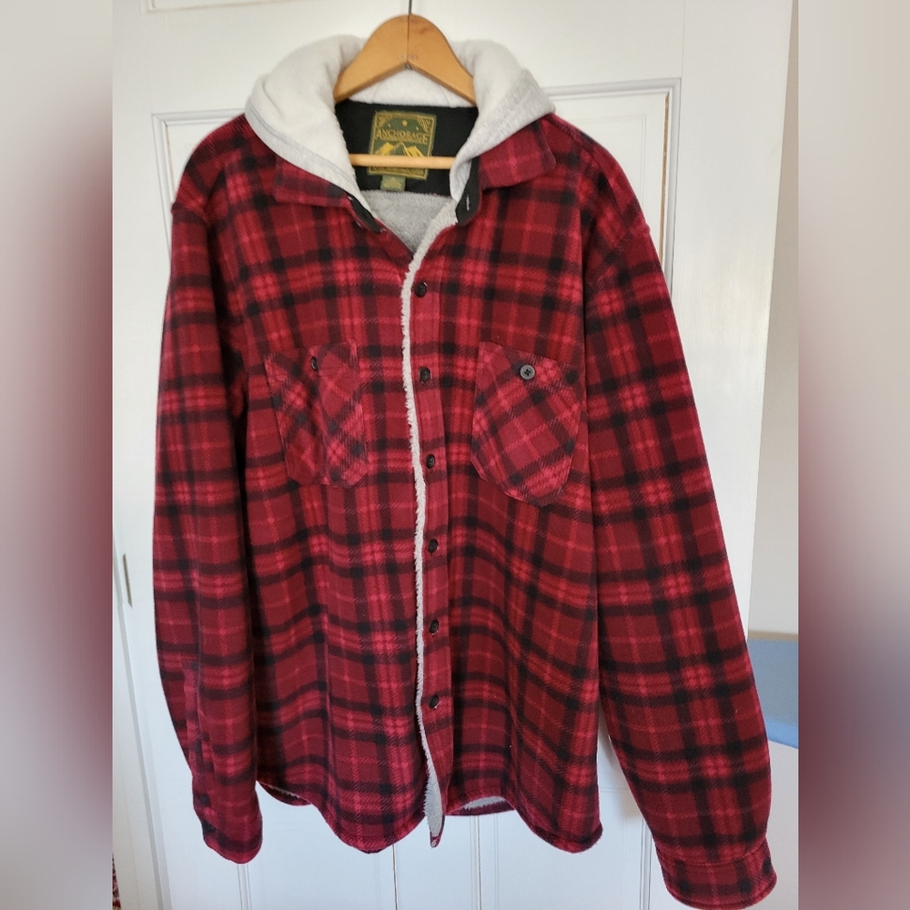 Red and Black Plaid Button-Up Jacket